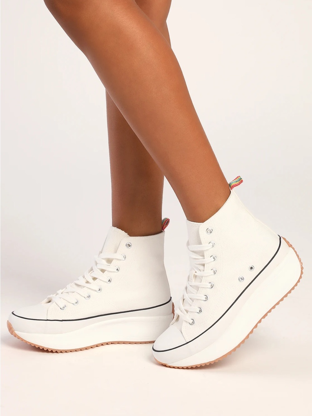 Madden Girl Winnona White Canvas Platform High-top Sneakers Rainbow tab Size 8